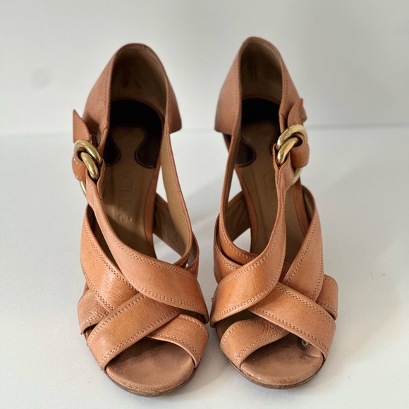 :🍦SUNDAE SING SALE🍦Chloé Pêche O Ring Leather Strap Chunky Heel (38) Chloe - Picture 5 of 13